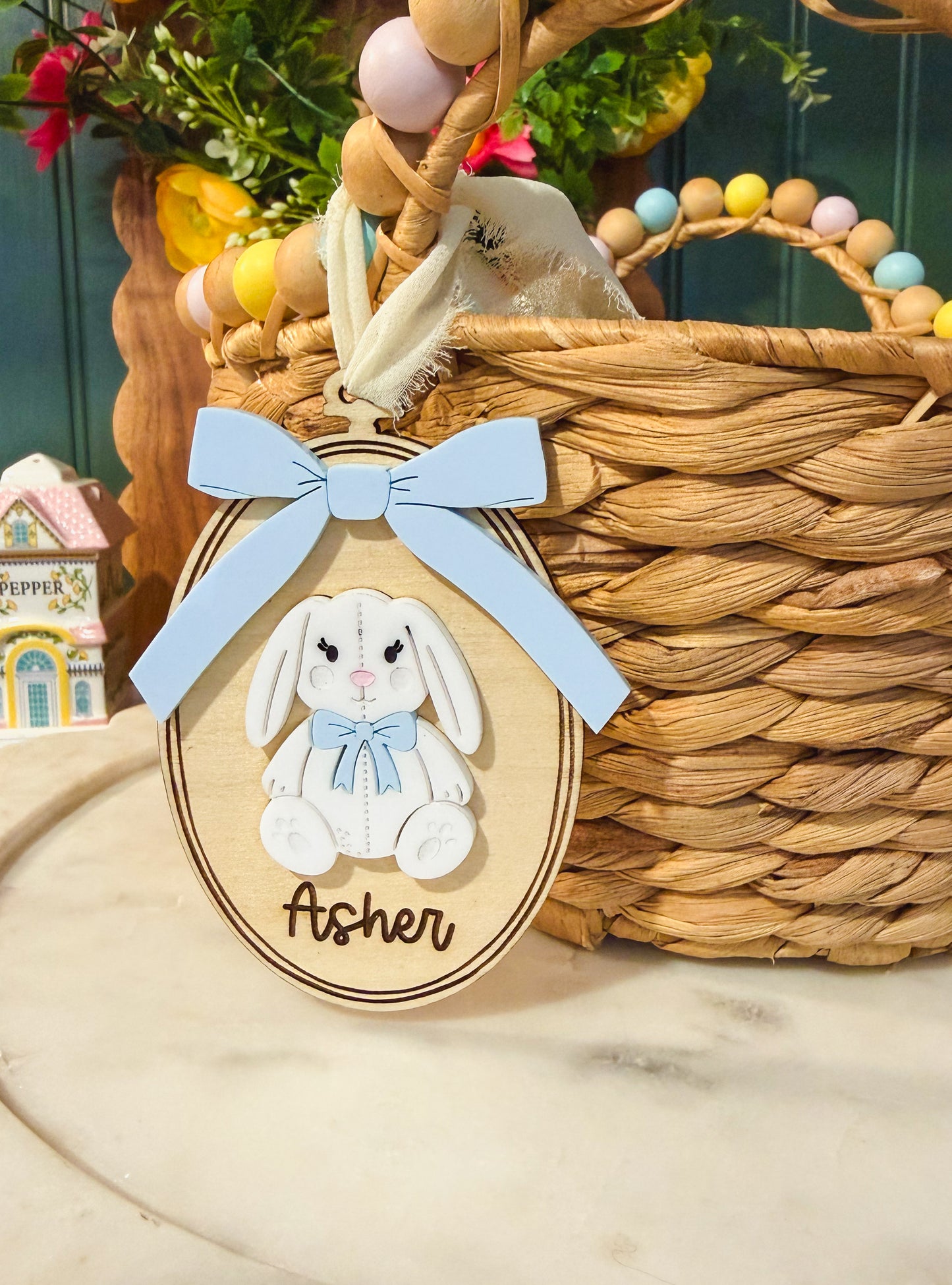 Vintage Style Bunny Easter Basket Tag