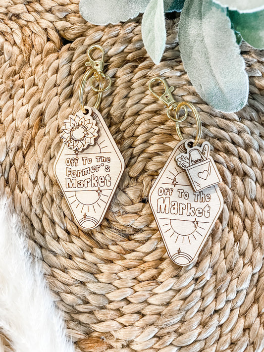 Off to the Farmers Market Wooden Keychain