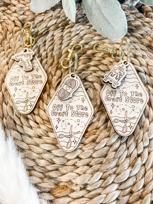 Off to the Craft Store Wooden Keychain