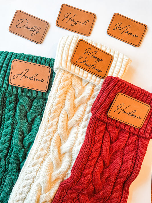 Personalized Christmas Stockings with Laser Engraved Leather Patch