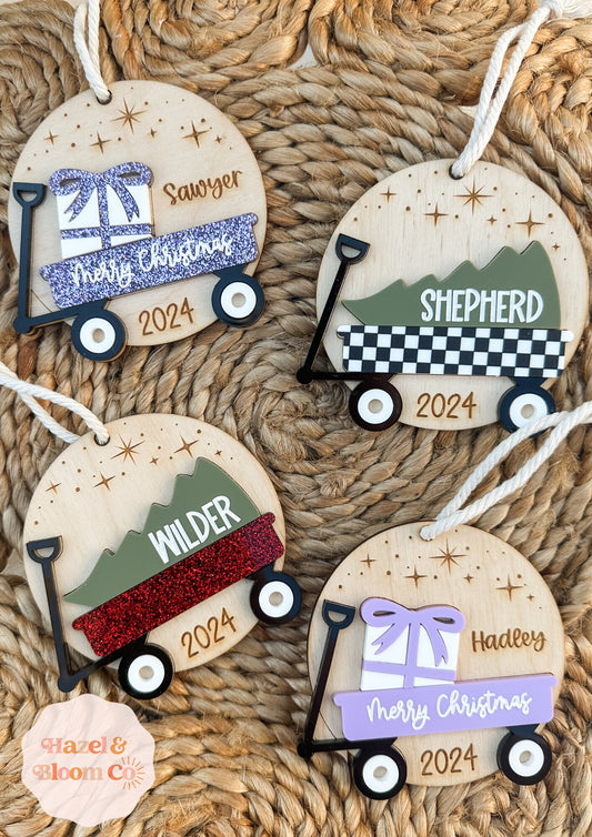 Wagon Personalized Christmas Ornament 2025