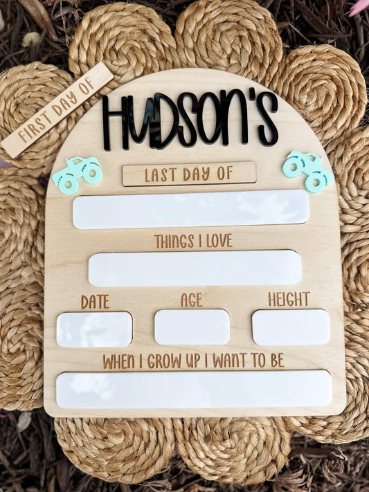 First Day Of School Sign Monster Truck Theme