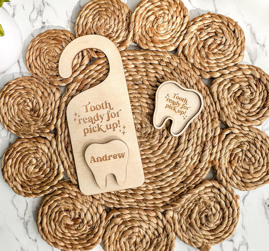Personalized Tooth Fairy Stop Here Sign + Tray Set